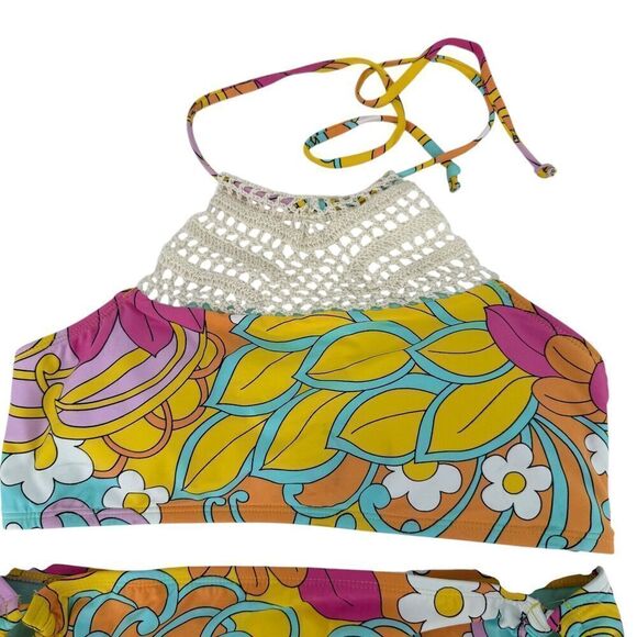 Hobie Bikini Set Girls Size 14 Swimsuit Crochet Halter Multicolor Floral NEW - Picture 3 of 9